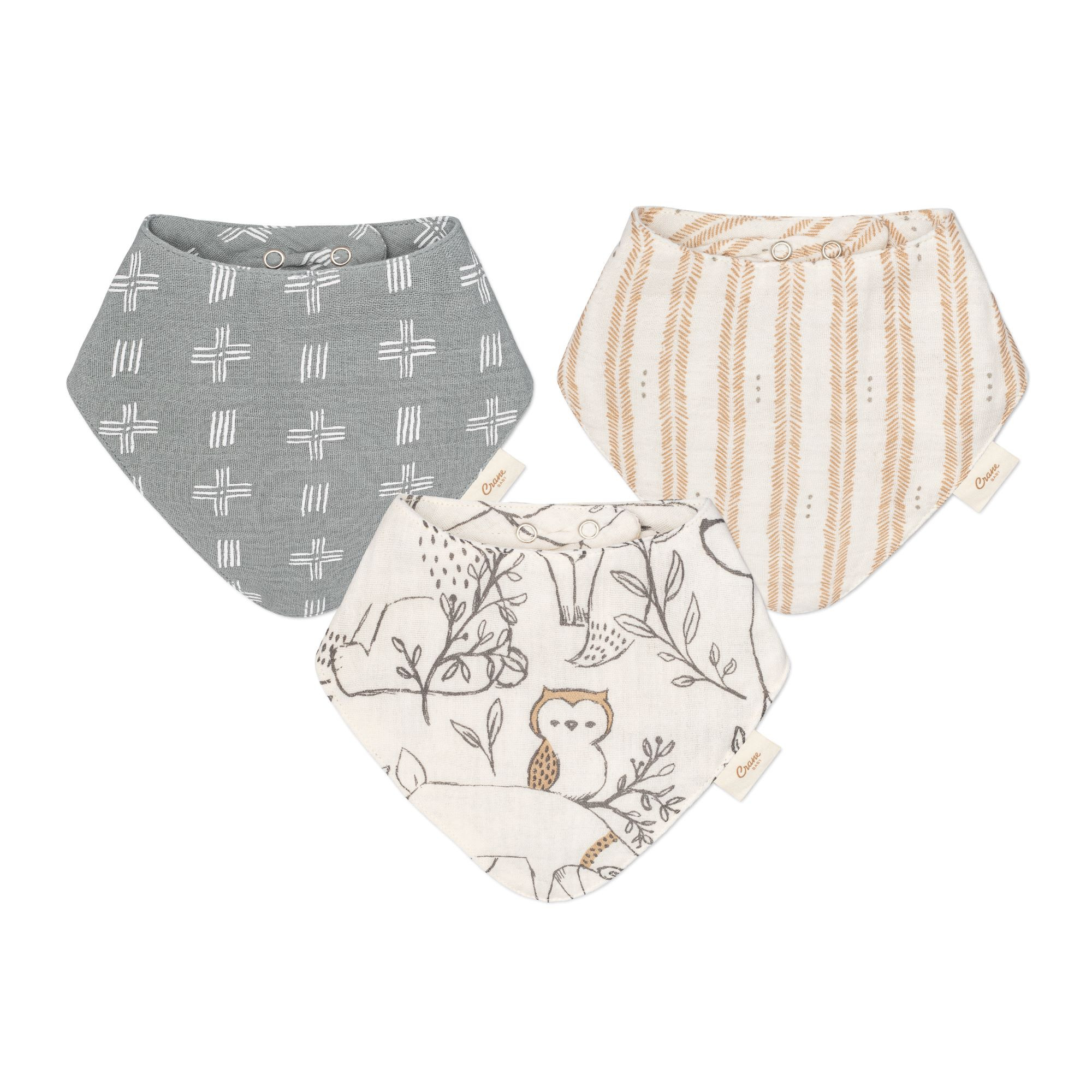 Ezra 3-pc. Muslin Bib Set | Crane Baby | Crane Baby
