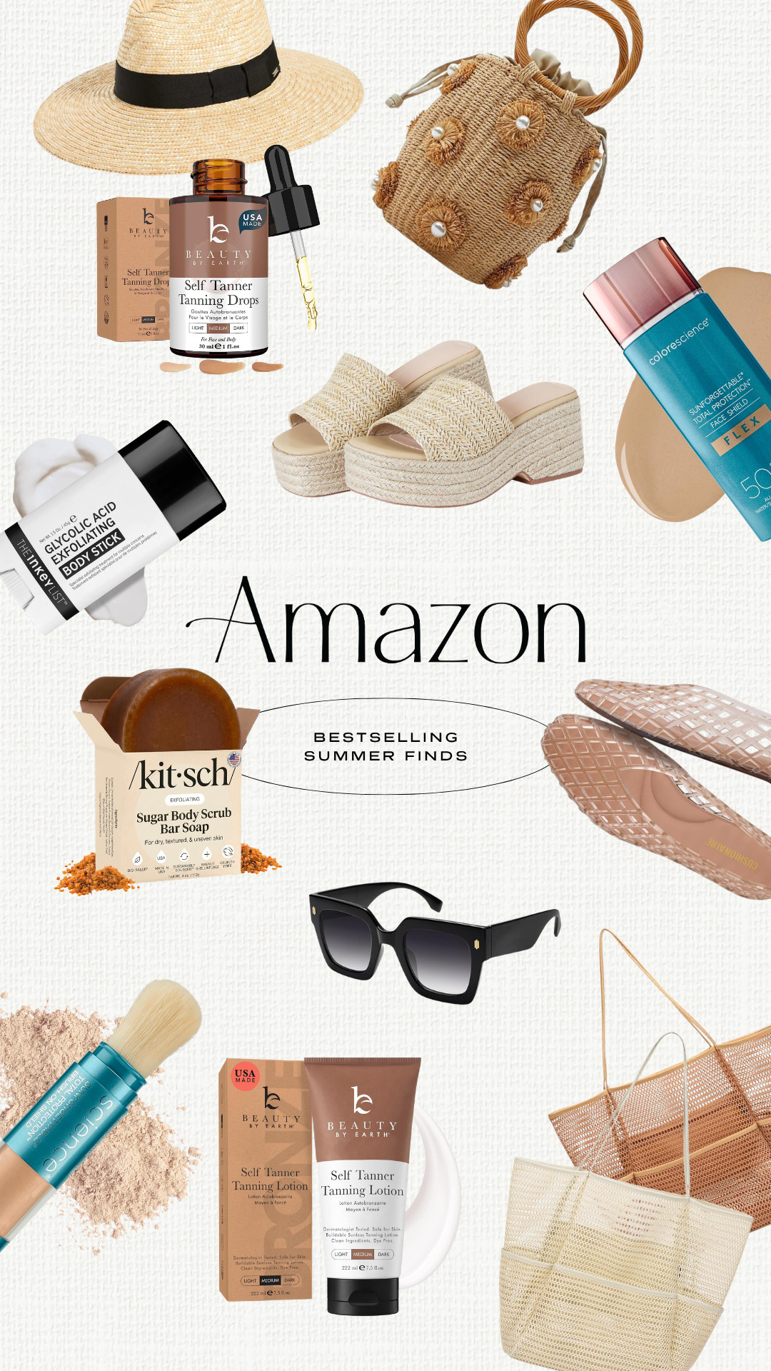 Bestselling summer finds from Amazon! Straw purses, bags, totes, sandals and hats. SPF sunscreen face powder and foundation. Self-tanning drops and lotion for face and body. Exfoliating body bar. Jelly shoes for beach, pool and boat.

#LTKselfcare #LTKSaleAlert #LTKBeauty