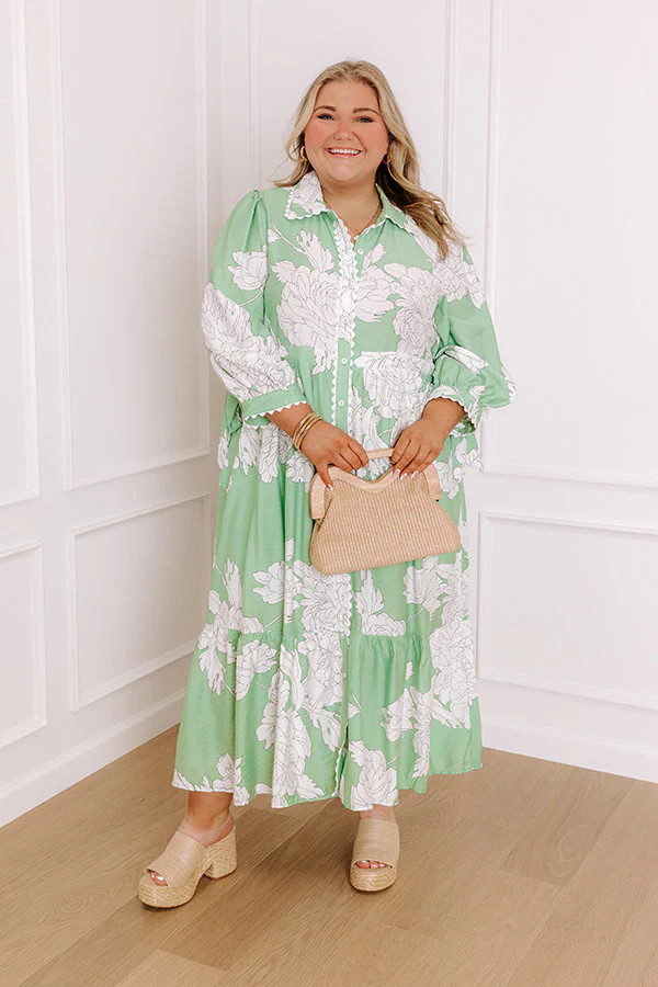 Bistro Bound Floral Midi Dress in Seaglass Curves | Impressions Online Boutique