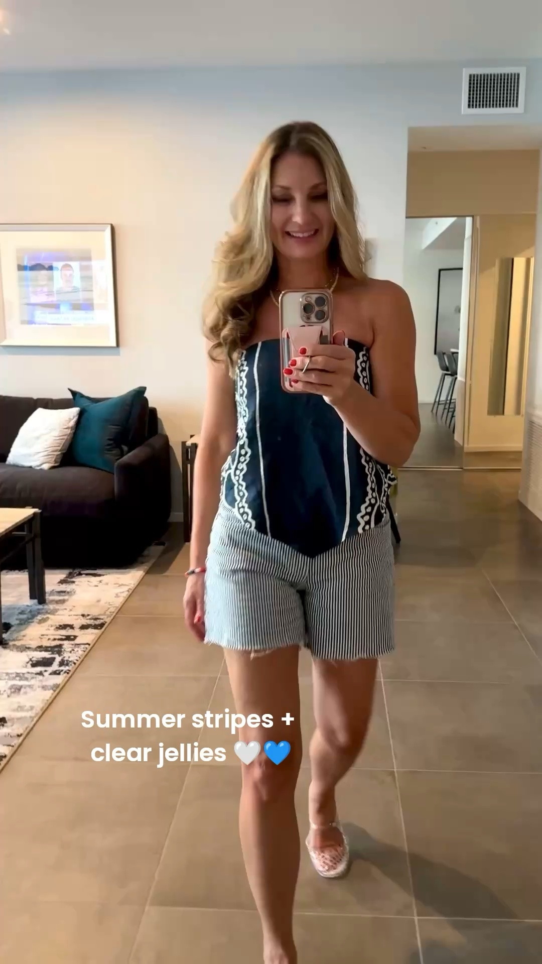 Stripes for summer = always a yes 💙 I love this strapless top with the pointed front hem + smocked back - comfy and polished. Clear jelly sandals + a beaded bracelet to finish the look.

#LTKootd #LTKgrwm #LTKOver40