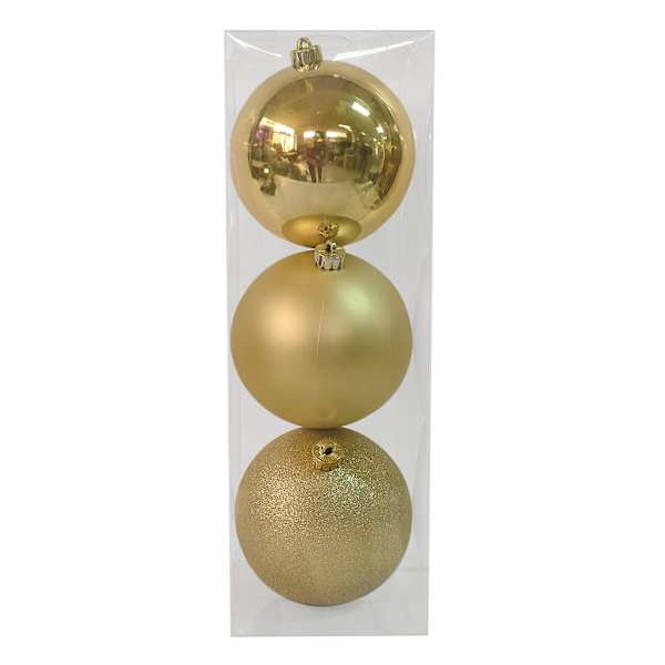 3-Count Gold Mix Shatterproof Ornaments, 5.9" | At Home