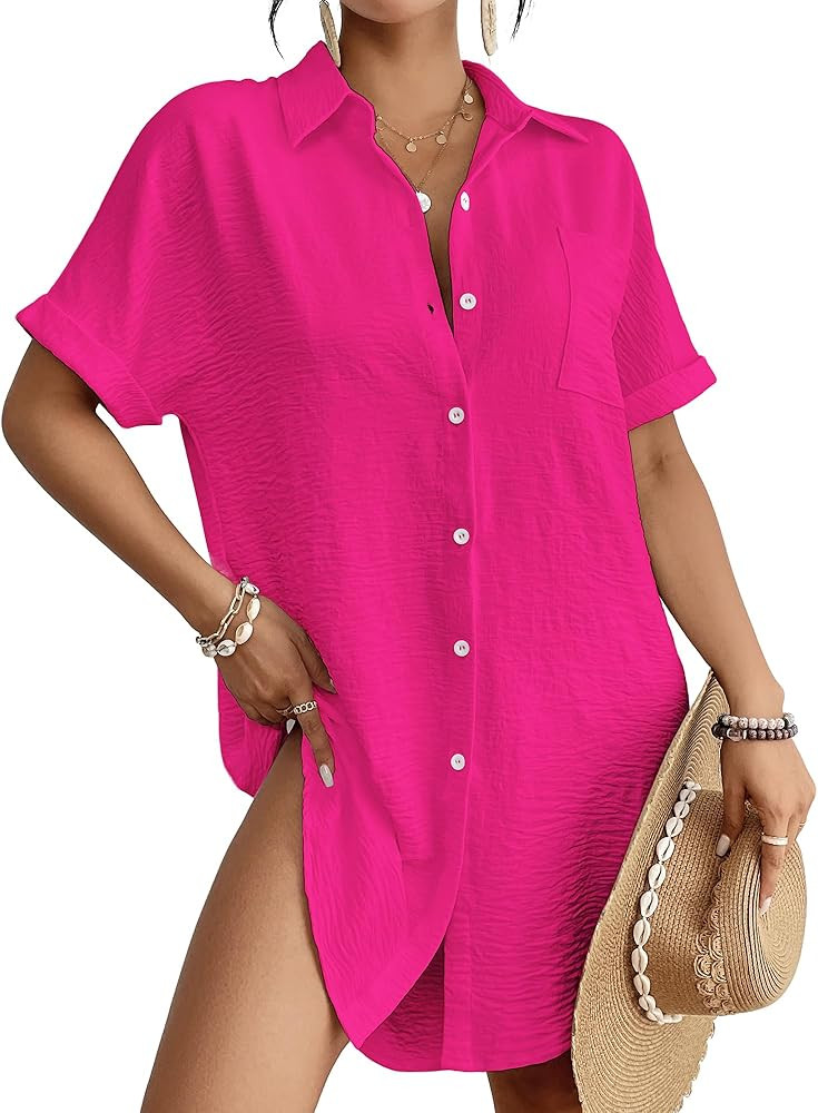 Bsubseach Women Swimsuit Coverup Shirt Dress Button Down Bathing Suit Cover Up Beach Vacation Out... | Amazon (US)