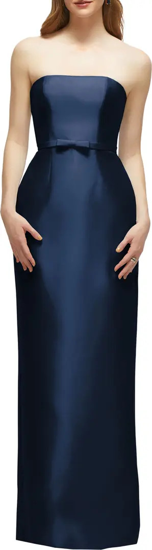 Strapless Bow Belt Satin Twill Column Gown | Nordstrom