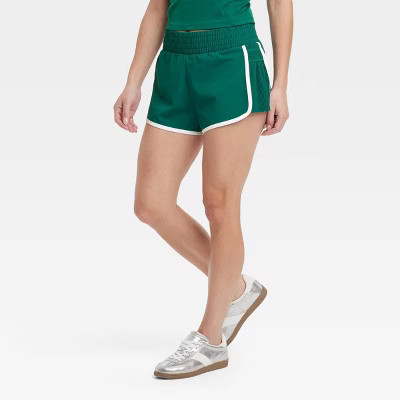 Women's Woven Mid-Rise Piped Dolphin Shorts 2.5" - All In Motion™ Dark Green M | Target