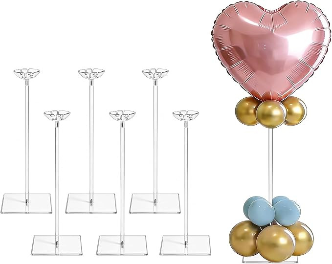15.75 Inch 6 Pack Reusable Clear Acrylic Balloon Stand Kit | Balloon Sticks Holder With Base Perf... | Amazon (US)