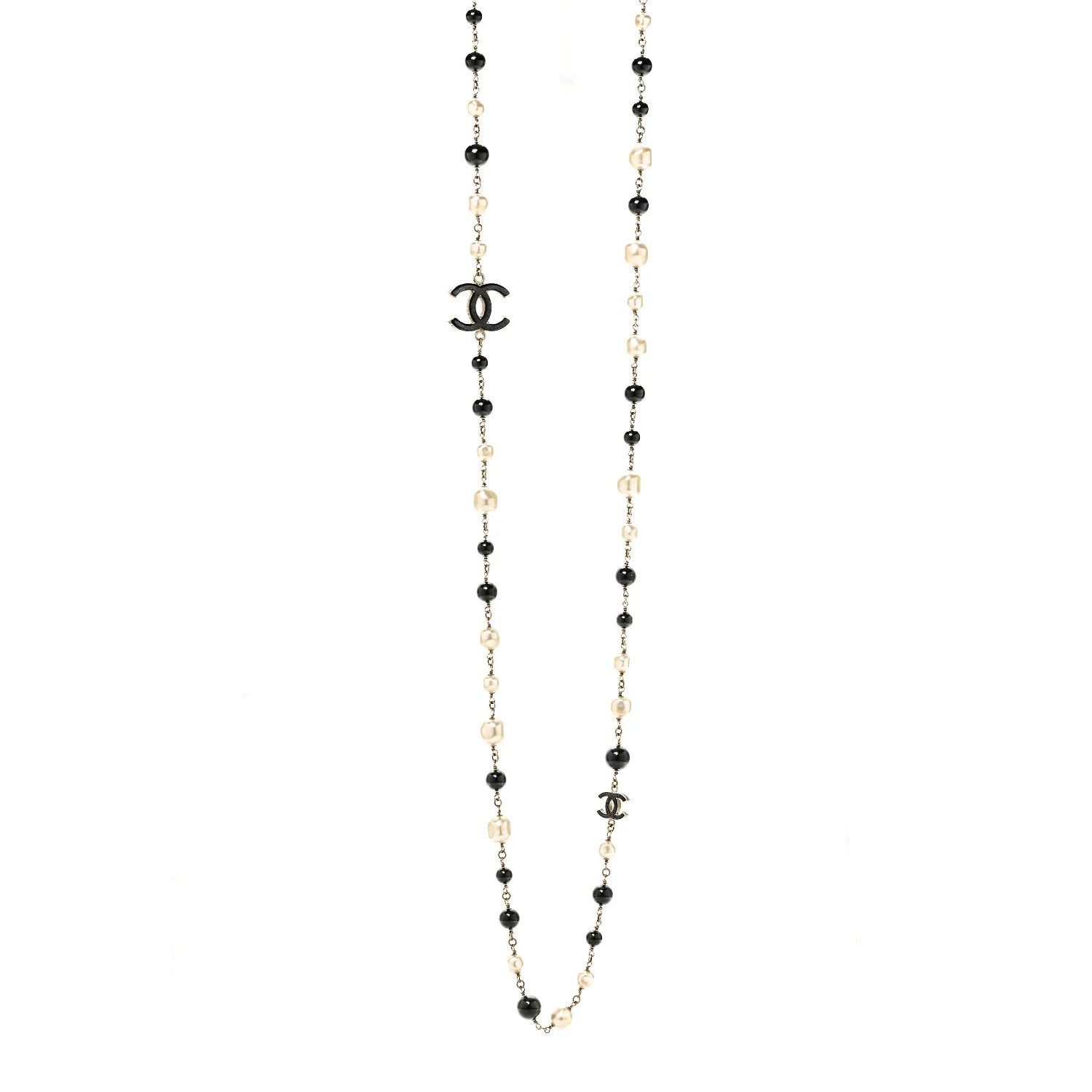 Pearl Bead CC Long Necklace Black | FASHIONPHILE (US)
