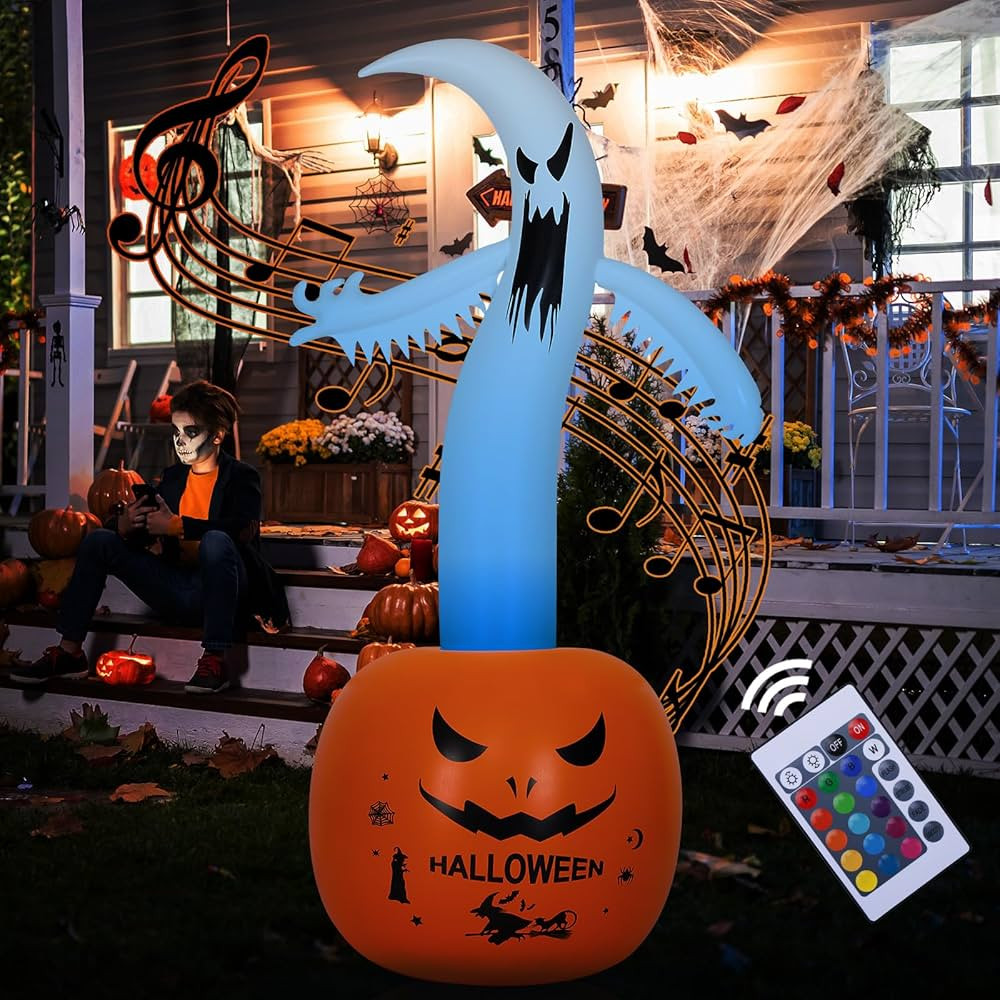 2024 New 6.3Ft Halloween Inflatable Pumpkin Ghost Decoration with Horror Sounds and 16 Colors Led... | Amazon (US)