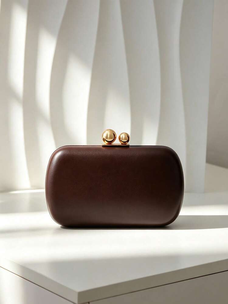 Metallic Gold Hard Shell Clutch, Double Ball Lock Evening Bag, Detachable Chain Shoulder Bag, Women's Wedding Party Ball Style | SHEIN | SHEIN