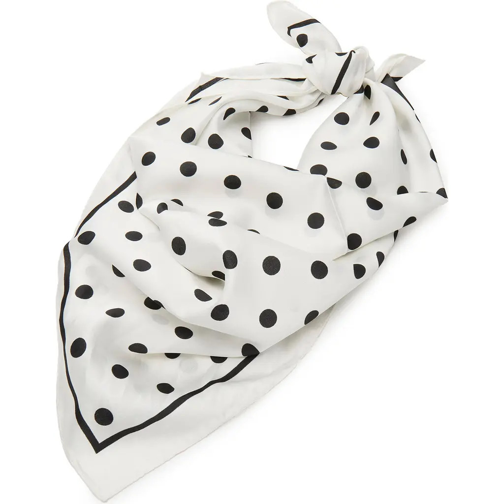 Lele Sadoughi Polka Dot Square Satin Scarf in Jet/Ivory at Nordstrom | Nordstrom