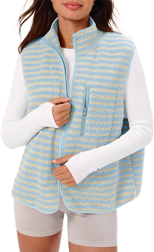 Gentle Skin Feel, Full Zip, Front Chest Pocket, Fall Winter Clothing, Cute Y2k Striped Vest, Seam... | Amazon (US)