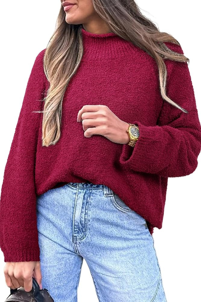 Womens Burgundy Sweater Fall Turtleneck Long Sleeve Sweaters Fall Casual Loose Fit Solid Pullover... | Amazon (US)