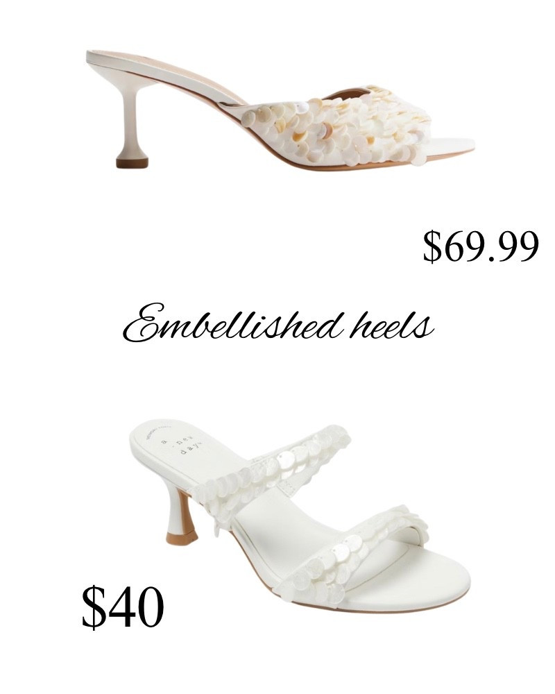 Look for less, embellished heels, mermaid, vibes, white, sandals, summer, spring, wedding, dressy.

#LTKMothersDay #LTKootd