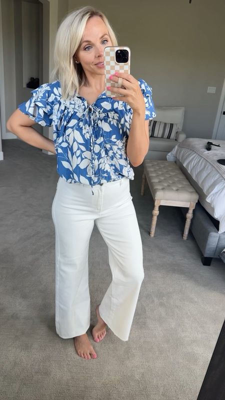 Wearing a medium in both the wide leg, white pants and the floral blouse! ALG15 is my discount t code to save! 

#LTKstyletip #LTKfindsunder50