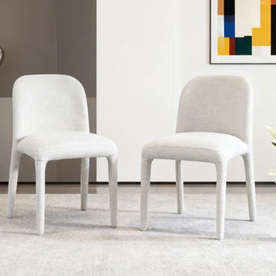 Modern Upholstered Curved Back Neutral Fabric Dining Chair | Wayfair North America
