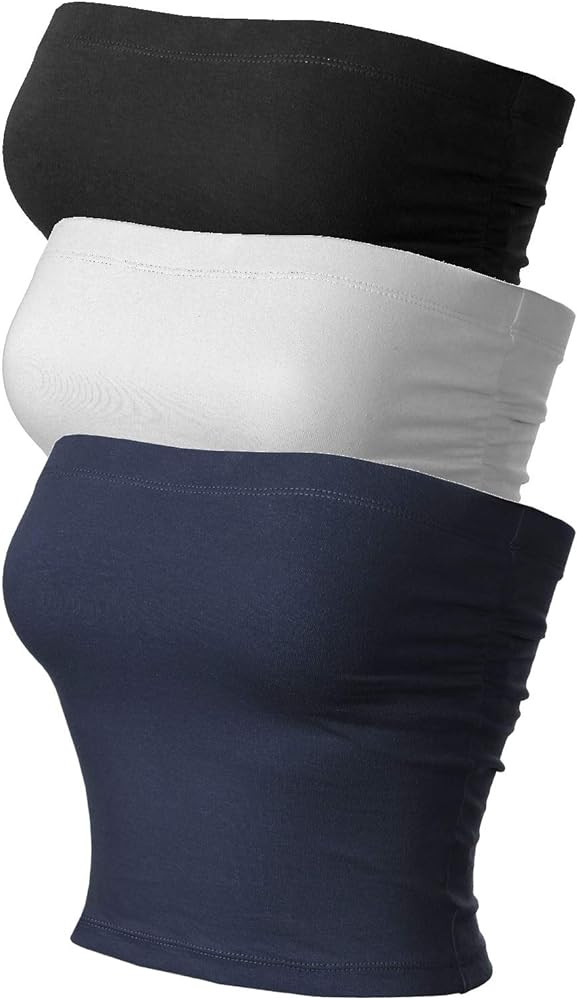 MixMatchy Women's Causal Strapless Double Layered Basic Sexy Tube Top - Pack | Amazon (US)