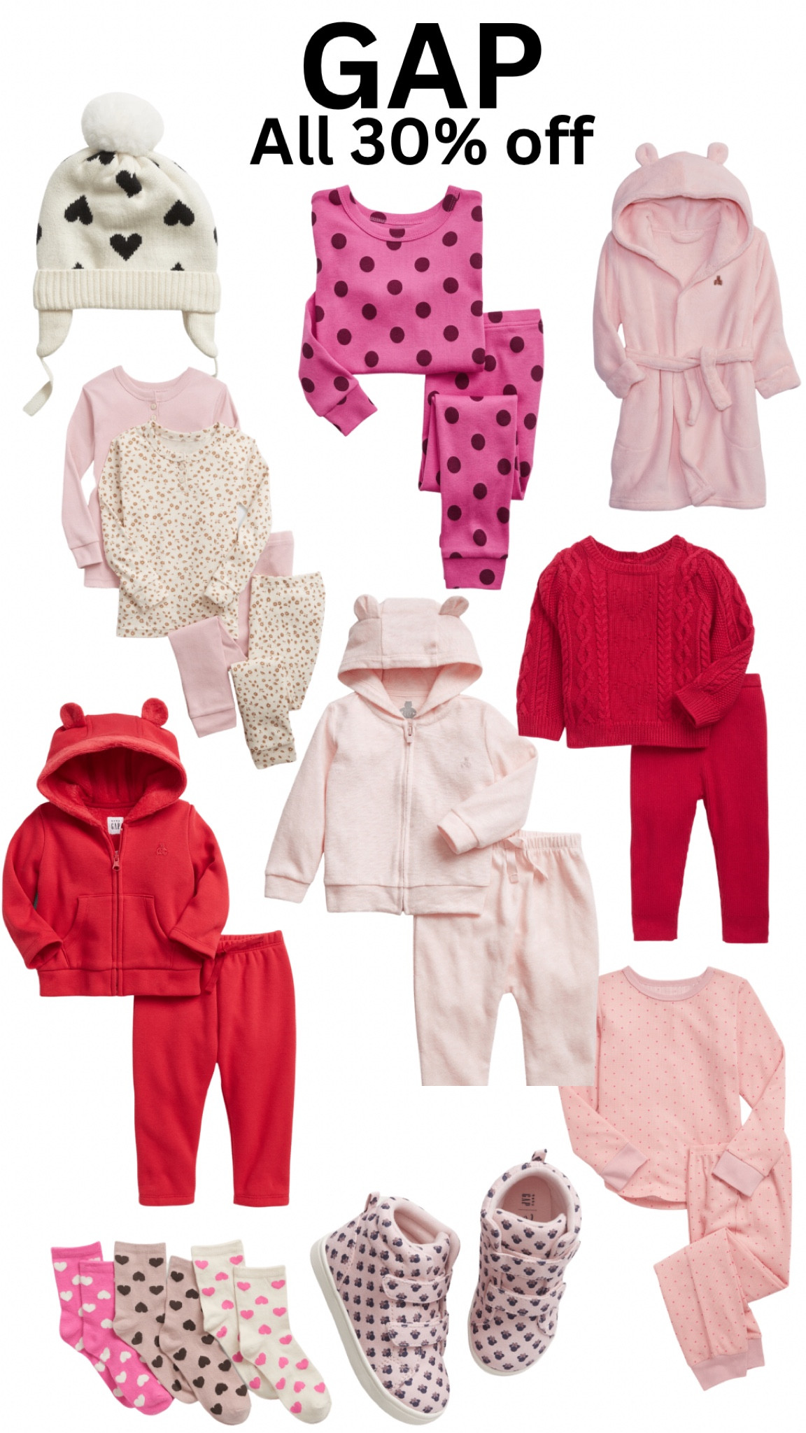 Valentine’s Day outfits for babies and toddlers. Gap sale. Pink, white and red outfits.

#LTKSeasonal #LTKkids #LTKbaby