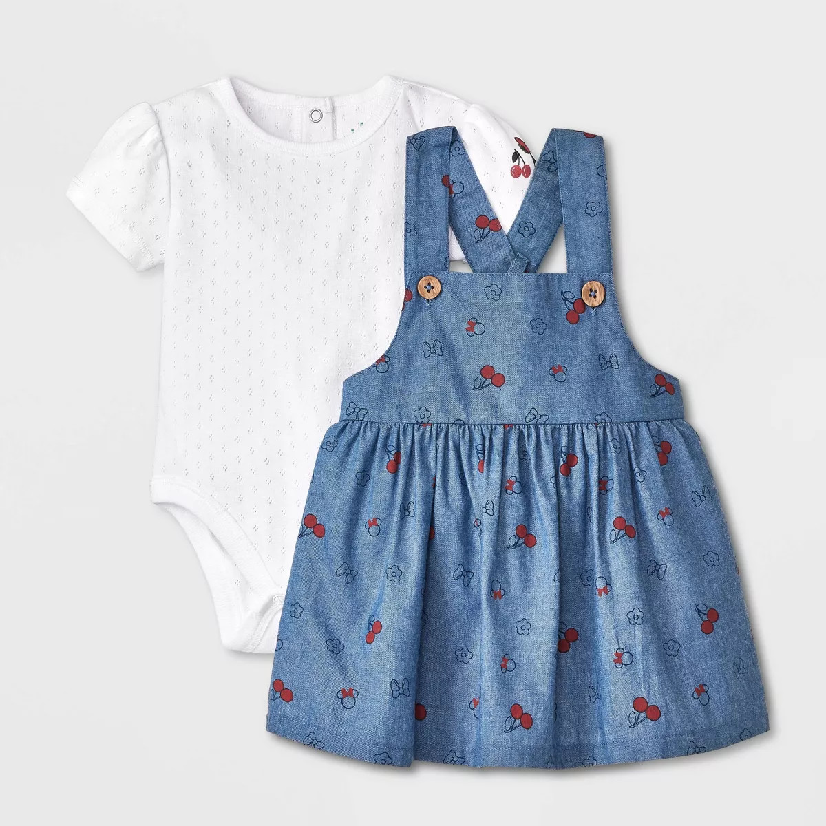Baby Girls' 2pc Disney Minnie Mouse Cherry Chambray Dress & Bodysuit Set - Blue | Target