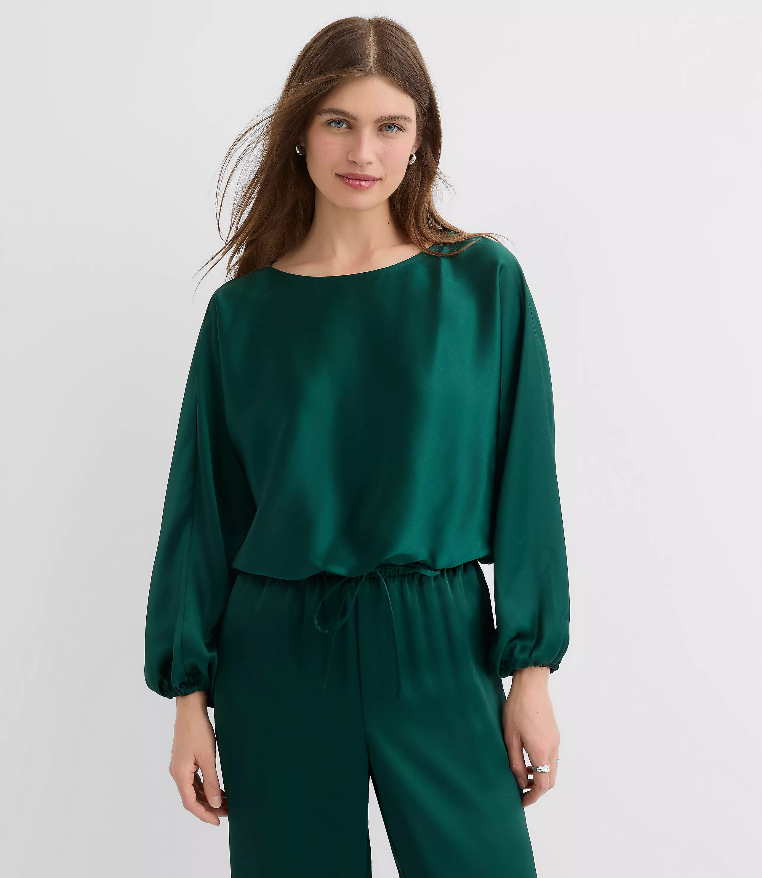 Satin Bubble Hem Blouse | LOFT