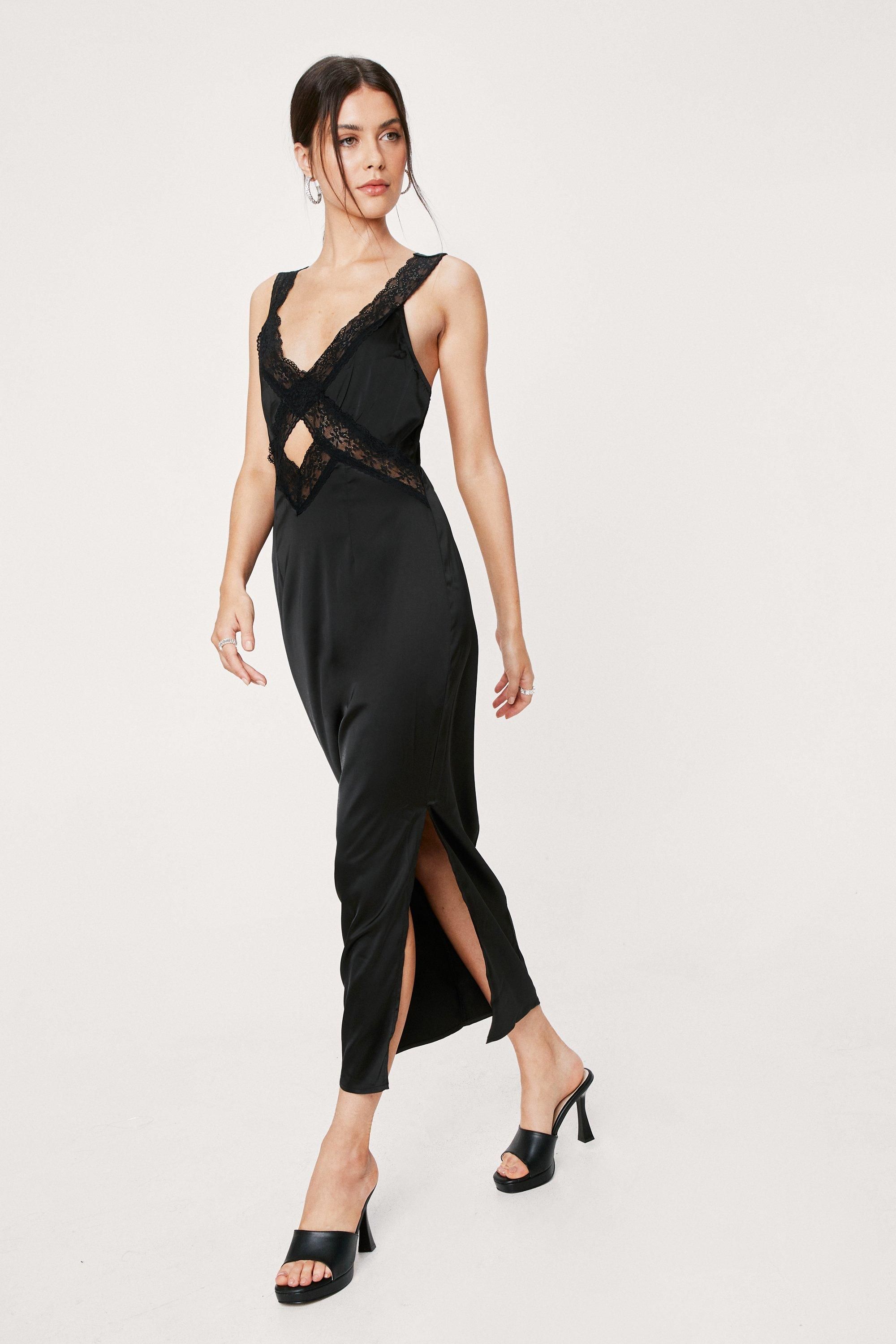 Womens Lace Give 'Em the Slip Satin Midi Dress - Black | NastyGal (US & CA)