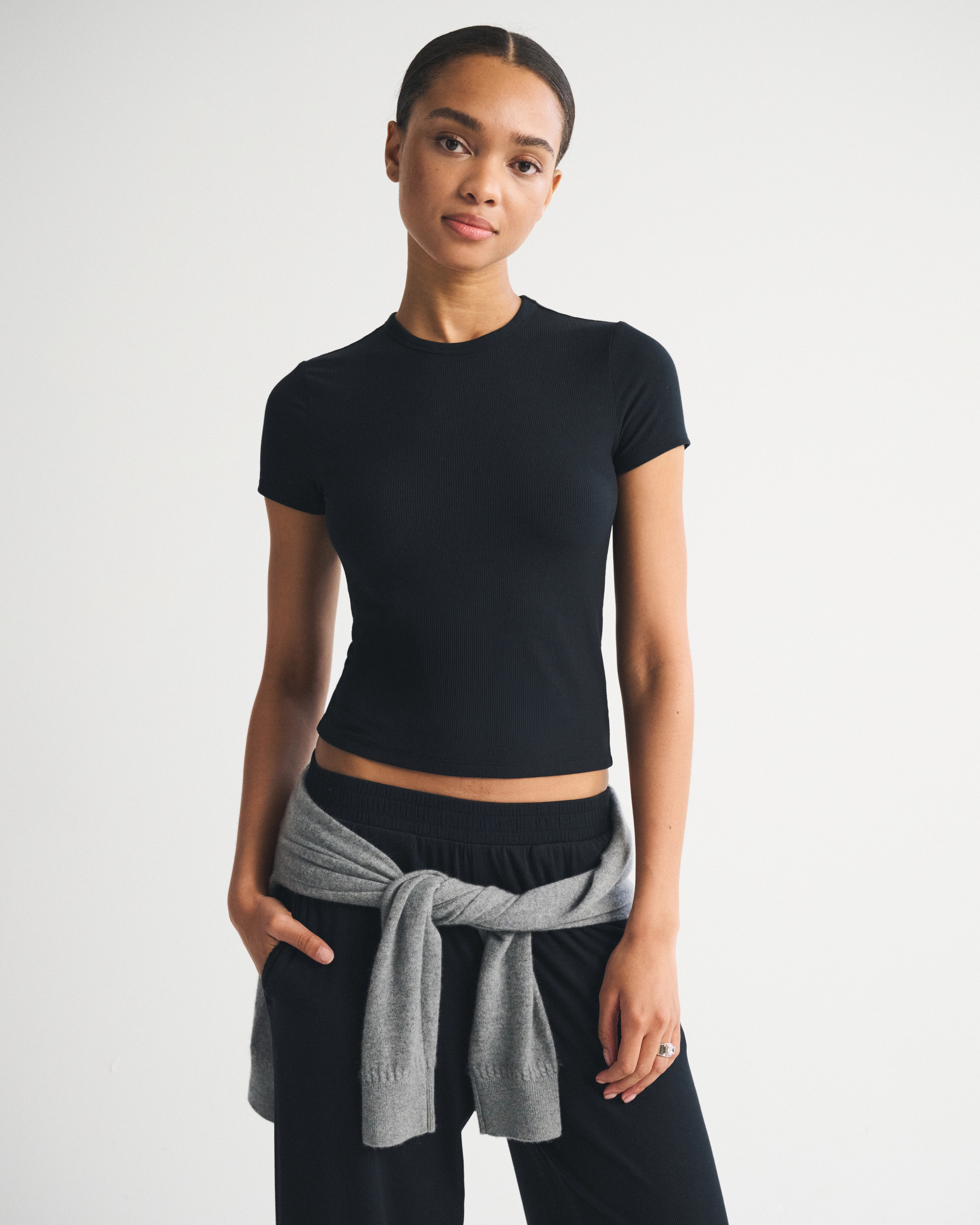 Modal-Blend Lounge Rib Baby Tee | Abercrombie & Fitch (US)