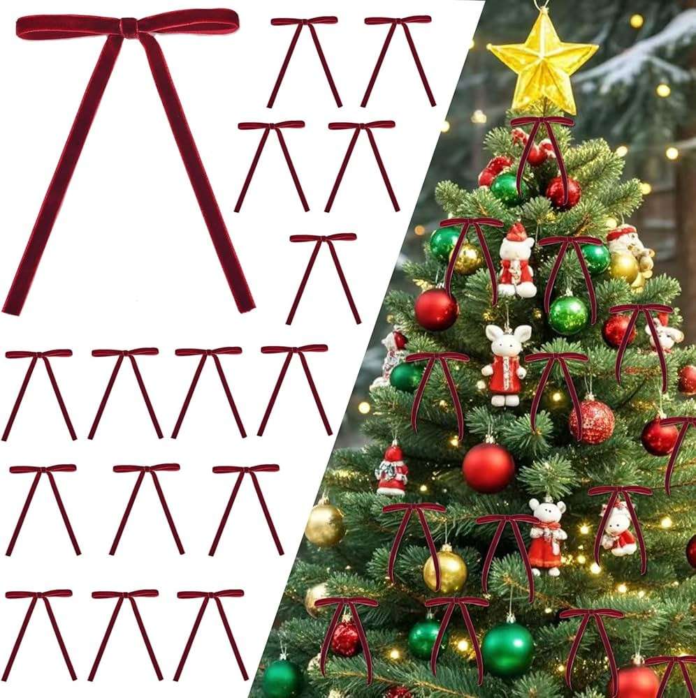 Spiritlele 30 Pcs Burgundy Christmas Bows for Christmas Tree Velvet Ribbon Bow Knot Vintage Wreat... | Amazon (US)