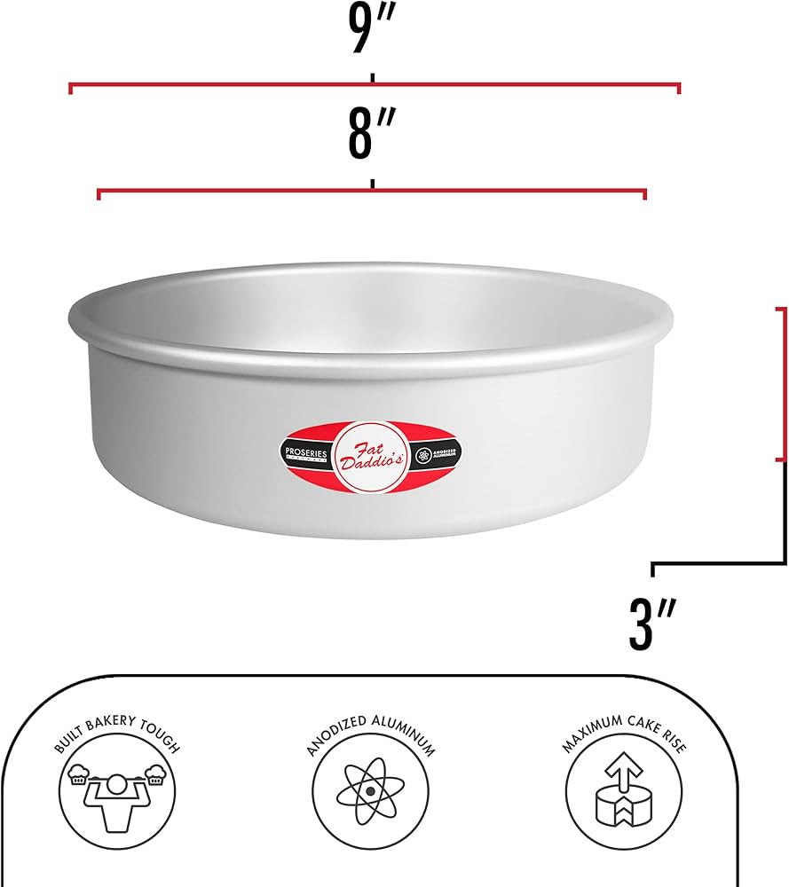 Fat Daddio's PRD-83 Anodized Aluminum Round Cake Pan, 8 x 3 Inch, Silver | Amazon (US)
