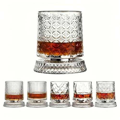 Spinning Rotating Whiskey Glass, Premium Glass Old Fashioned Rocks Tumbler, Unique Bourbon Scotch Cocktail Glass for Stress Relief, Perfect for Men Dad Husband (Ice Frost) | Amazon (US)