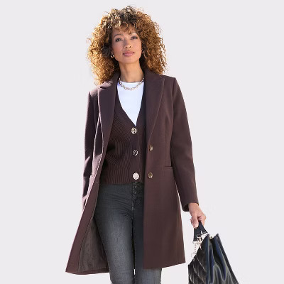 Women's Long Button Up Coat - LASCANA - Brown Solid 4 | Target