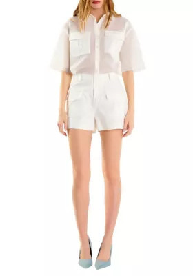 Endless Rose Women's High-Waisted Shorts with Pockets, White, Medium | Belk