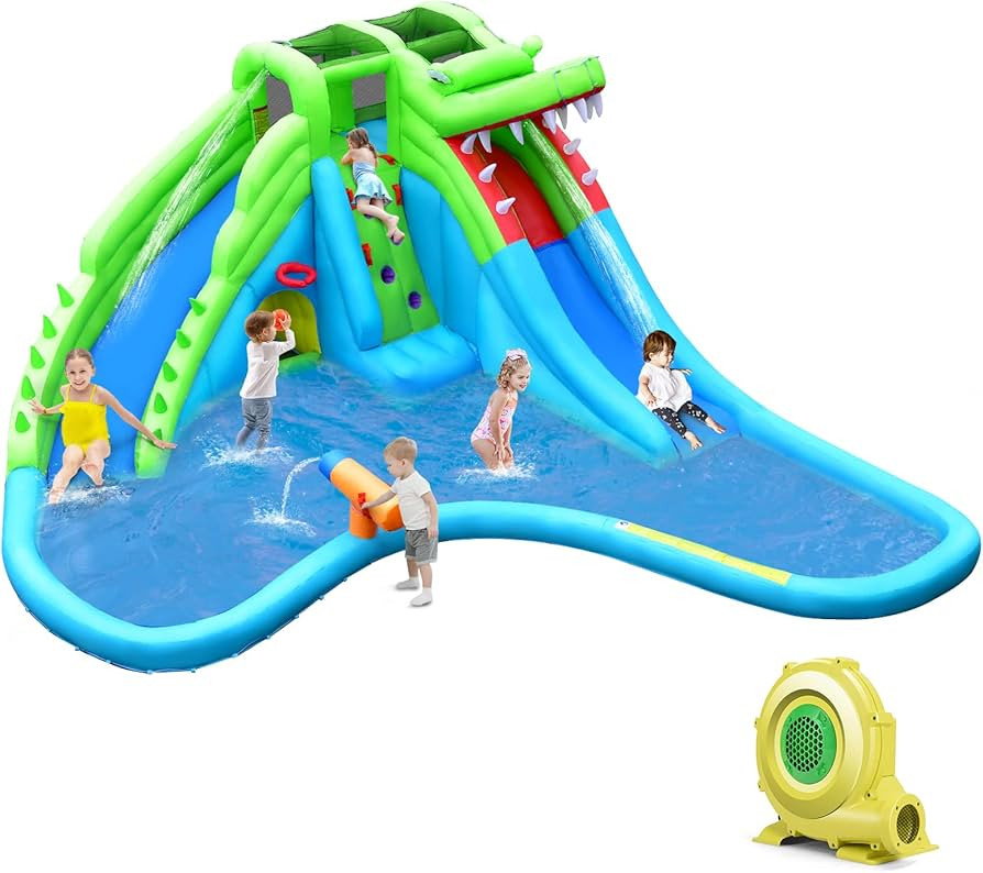 HONEY JOY Inflatable Water Slides for Kids, 7 in 1 Crocodile Splash n Slide Water Castle w/Climb ... | Amazon (US)