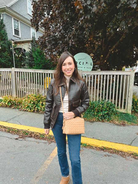 Fall outfit - Leather bomber jacket (medium), agolde jeans (25), Ugg ultra mini boots, Vince mock neck top (small)





#LTKSeasonal #LTKfindsunder100 #LTKstyletip