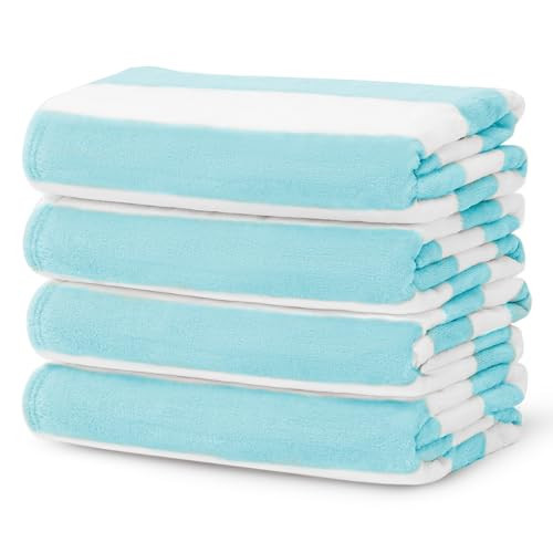 Touchat 4 Pack Cabana Stripe Beach Towel,30 by 60 Inches, Oversized Microfiber Towels Set for Pool,Super Absorbent Bath Towels for Bathroom,Kids and Adult,Blue | Amazon (US)