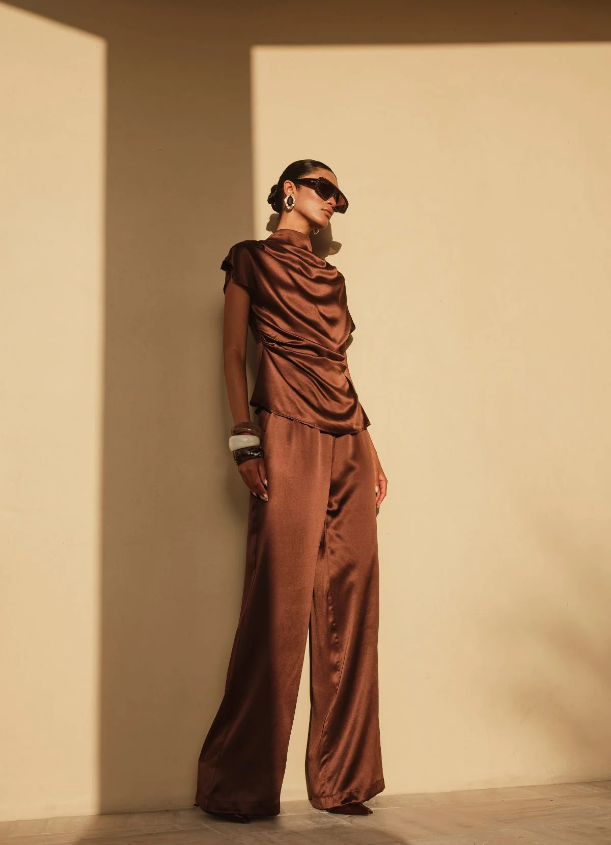 Chocolate Silk Trouser | DE SAVARY LONDON