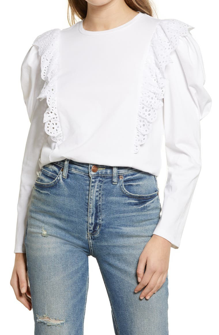 Eyelet Ruffle Puff Sleeve TopENGLISH FACTORY | Nordstrom