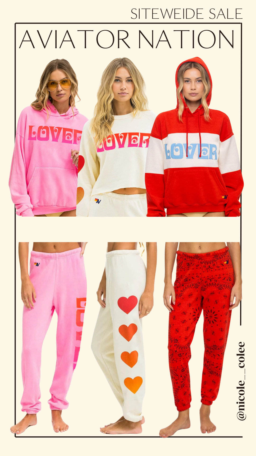 Huge sale at Aviator Nation - this only happens a couple of times a year!  Use code:  VDAY to save 20% off now!

Nicole Colee, sale alert, sweats, lounge  

 #LTKValentine #LTKootd #LTKSaleAlert