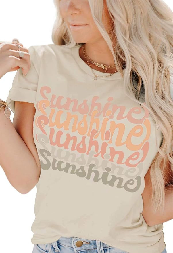 INFITTY Womens Funny Letters Print T Shirts Short Sleeve Shirts Cute Sunshine Graphic Tees Summer... | Amazon (US)