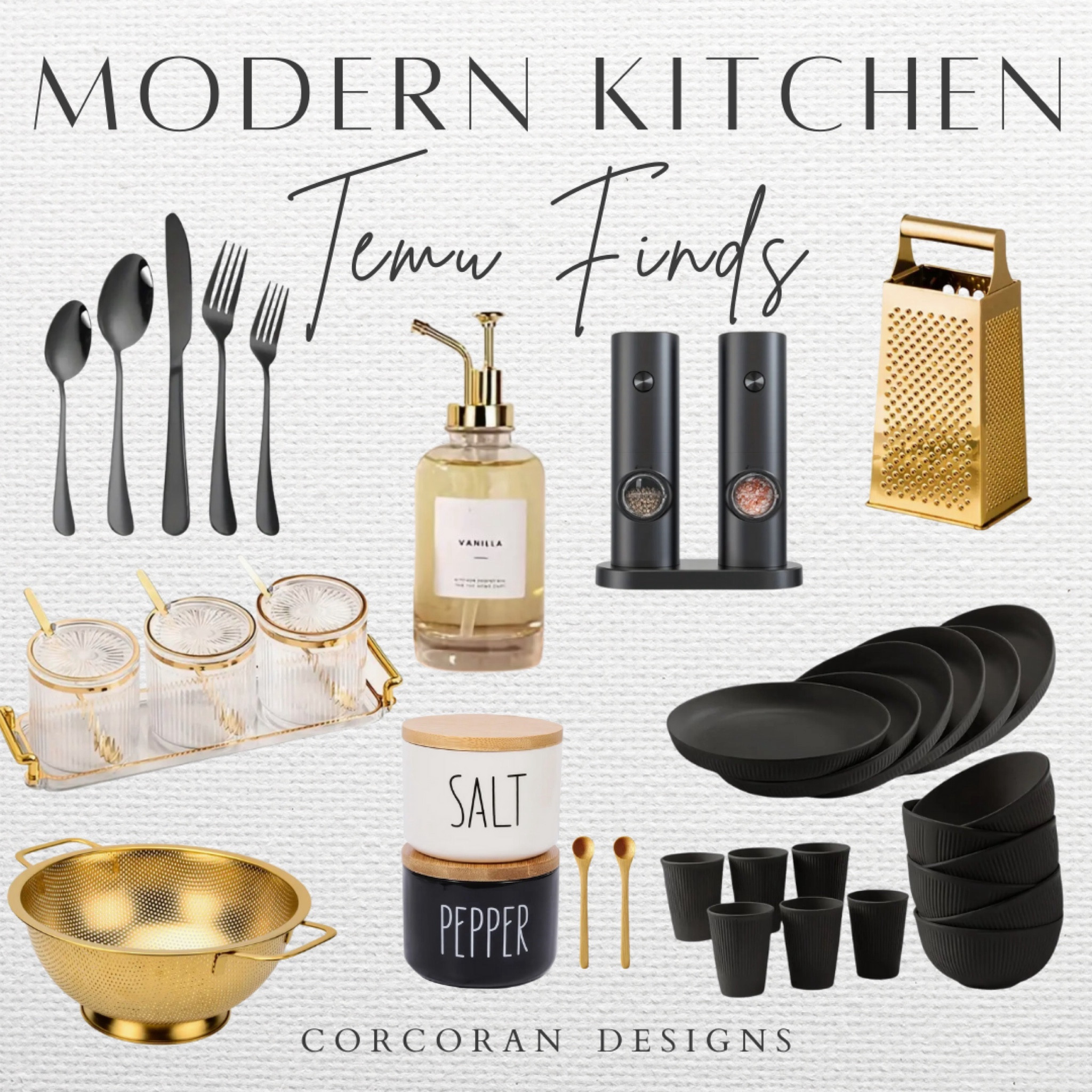 Temu kitchen must haves! Shop these affordable kitchen finds to make your kitchen look more aesthetic and modern! 

Kitchen finds, kitchen must haves, modern kitchen, Temu finds, affordable kitchen, black dishes, black cooking set, black salt and pepper grinder, colander, black silverware, black salt and pepper dish 

#LTKhome #LTKsalealert #LTKMostLoved