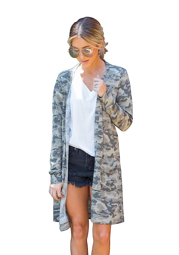 Tickled Teal Women's Lightweight Open Front Long Sleeve Camo Cardigan Sweater | Amazon (US)