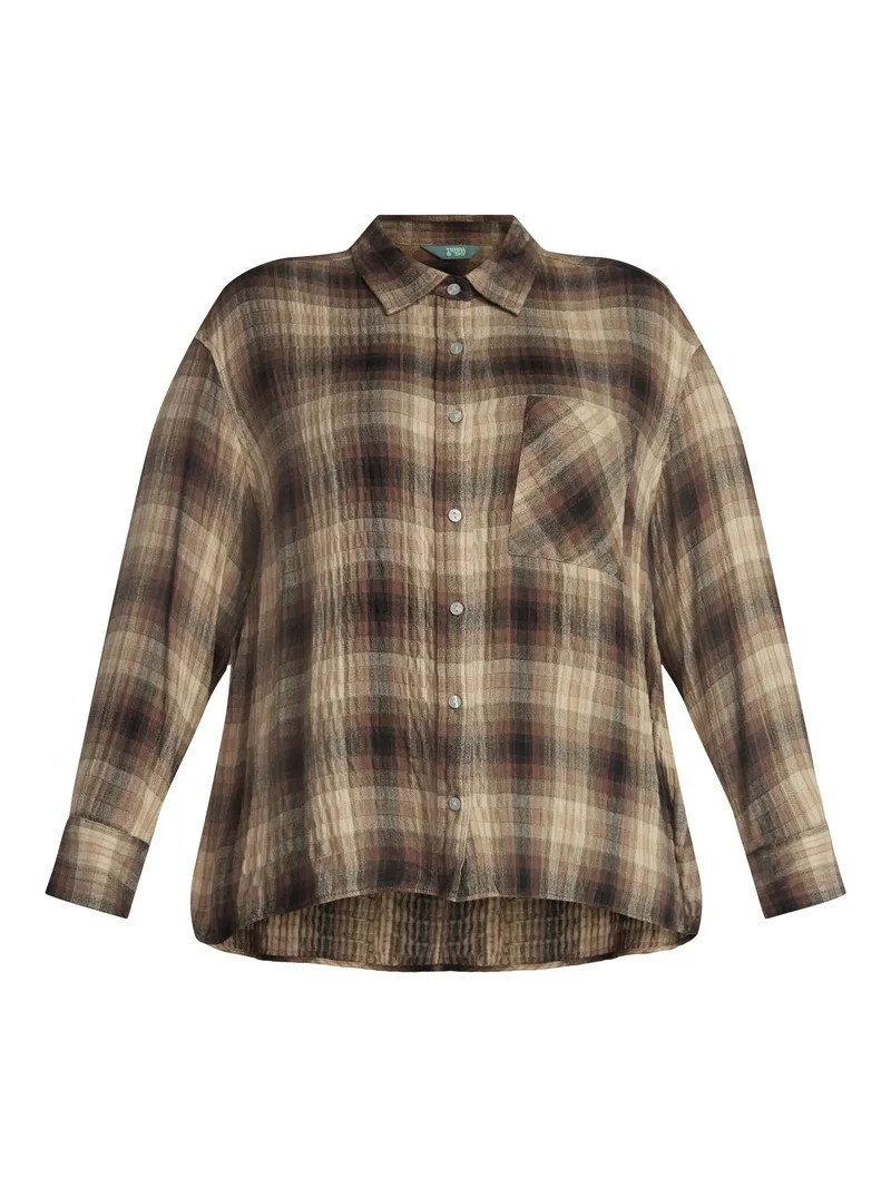 Terra & Sky Women's Plus Plaid Button Front Shirt, Sizes 0X-5X | Walmart (US)