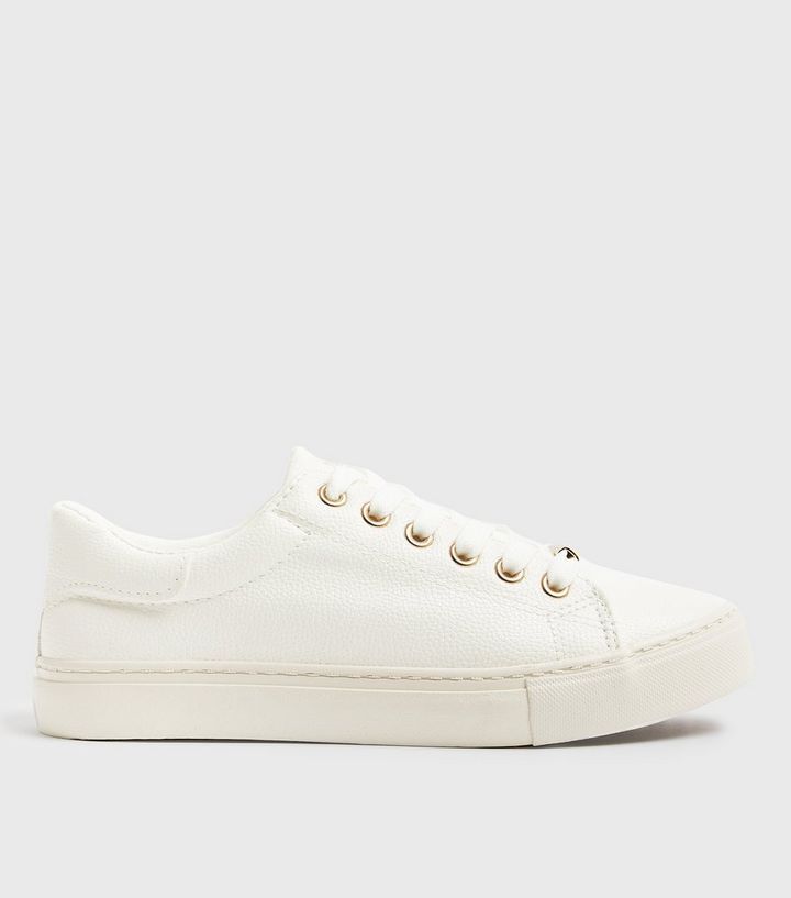 White Leather-Look Metal Trim Trainers | New Look | New Look (UK)