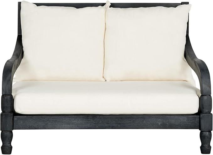SAFAVIEH Outdoor Collection Pomona Dark Slate Grey Solid Wood/Beige Cushion Lounger Bench Sofa Lo... | Amazon (US)