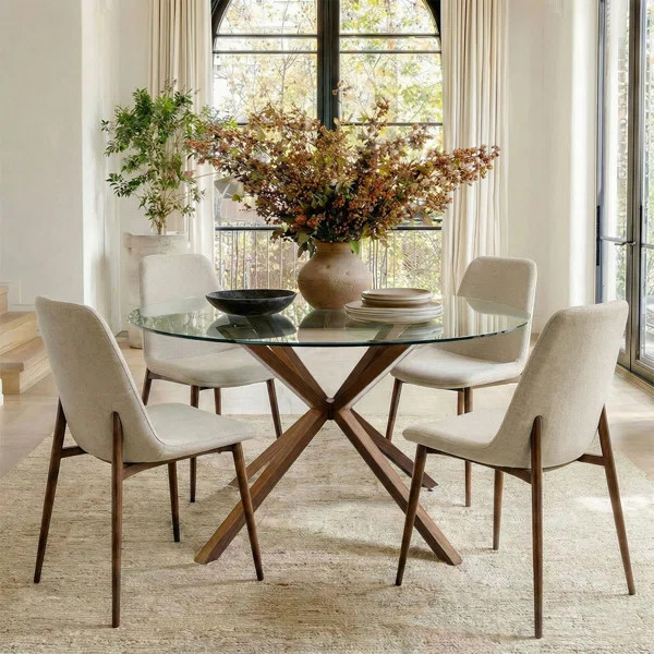Kinnith 4 - Person Glass Top Pedestal Dining Set | Wayfair North America