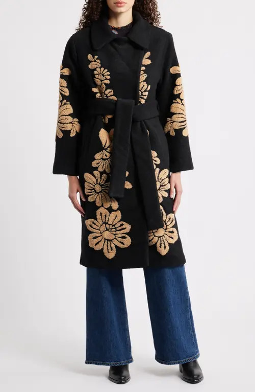 FARM Rio Bold Flowers Fleece Jacket in Black at Nordstrom, Size X-Large | Nordstrom