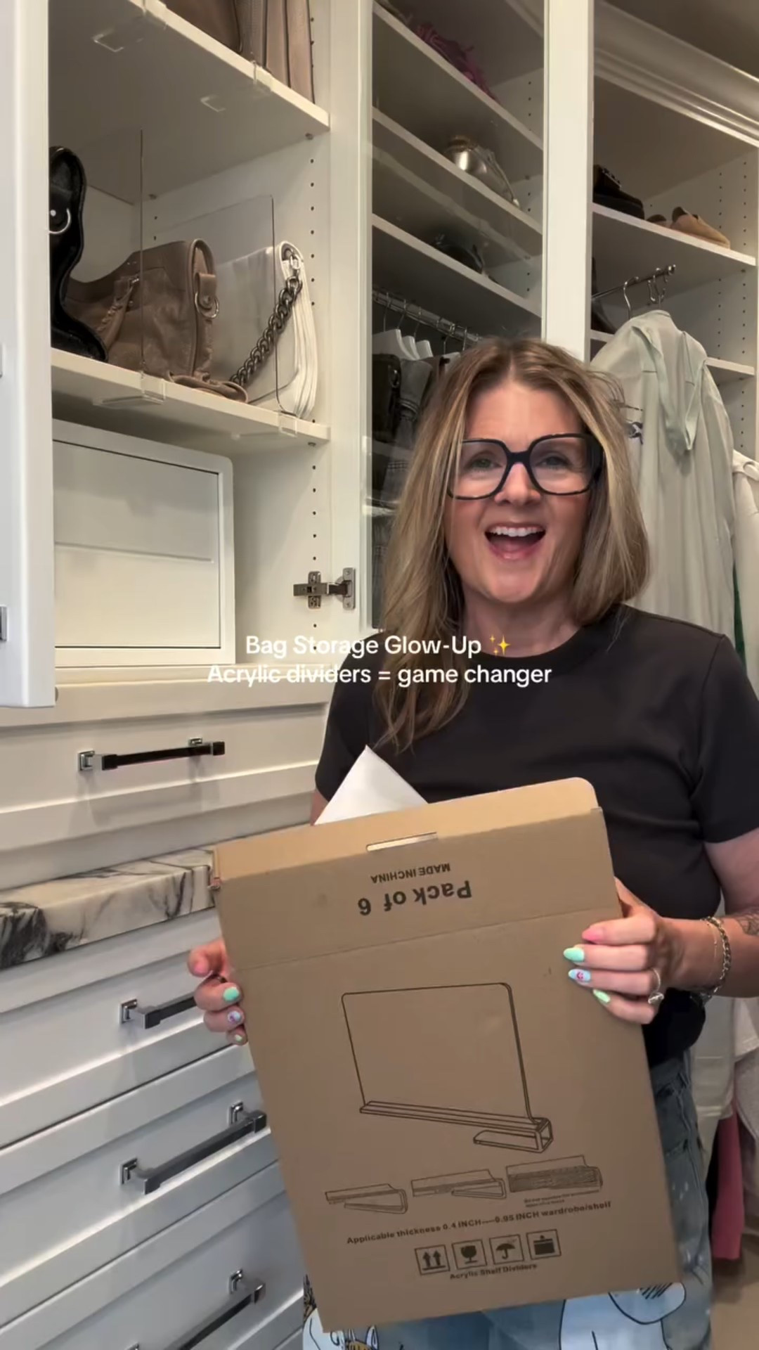 Acrylic dividers = elevated storage.
Simple updates that make my closet feel like a boutique ✨ #closetgoals #bagstorage #organization #amazonfinds