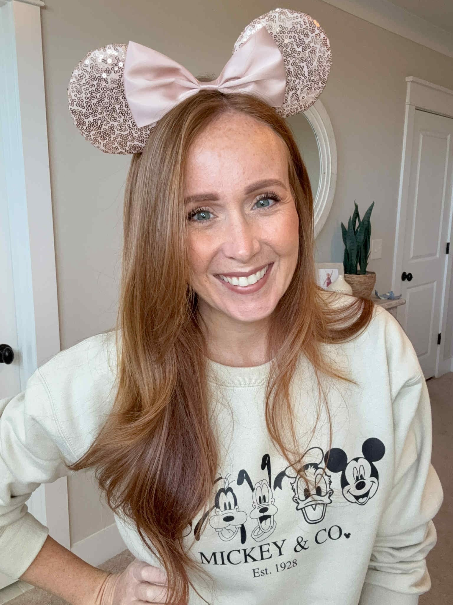 The cutest neutral look for Disney! These ears are a beautiful rose gold, and the headband is nice and flexible, great for sensitive heads. The sweatshirt is a custom, meaning you can print this design on multiple different shirt color options. I got a size small and it is the perfect fit. For reference I am 5’3”, 115lbs.

#LTKStyleTip #LTKOver40 #LTKActive