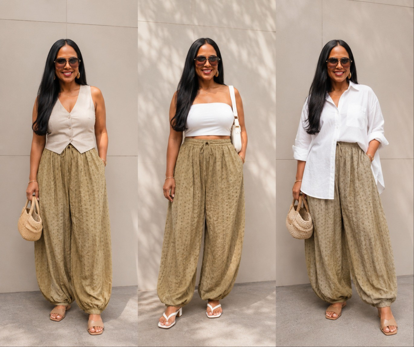 3 simple ways to style these eyelet harem pants from Walmart. Wearing size medium. 

#LTKootd #LTKOver40 #LTKPetite