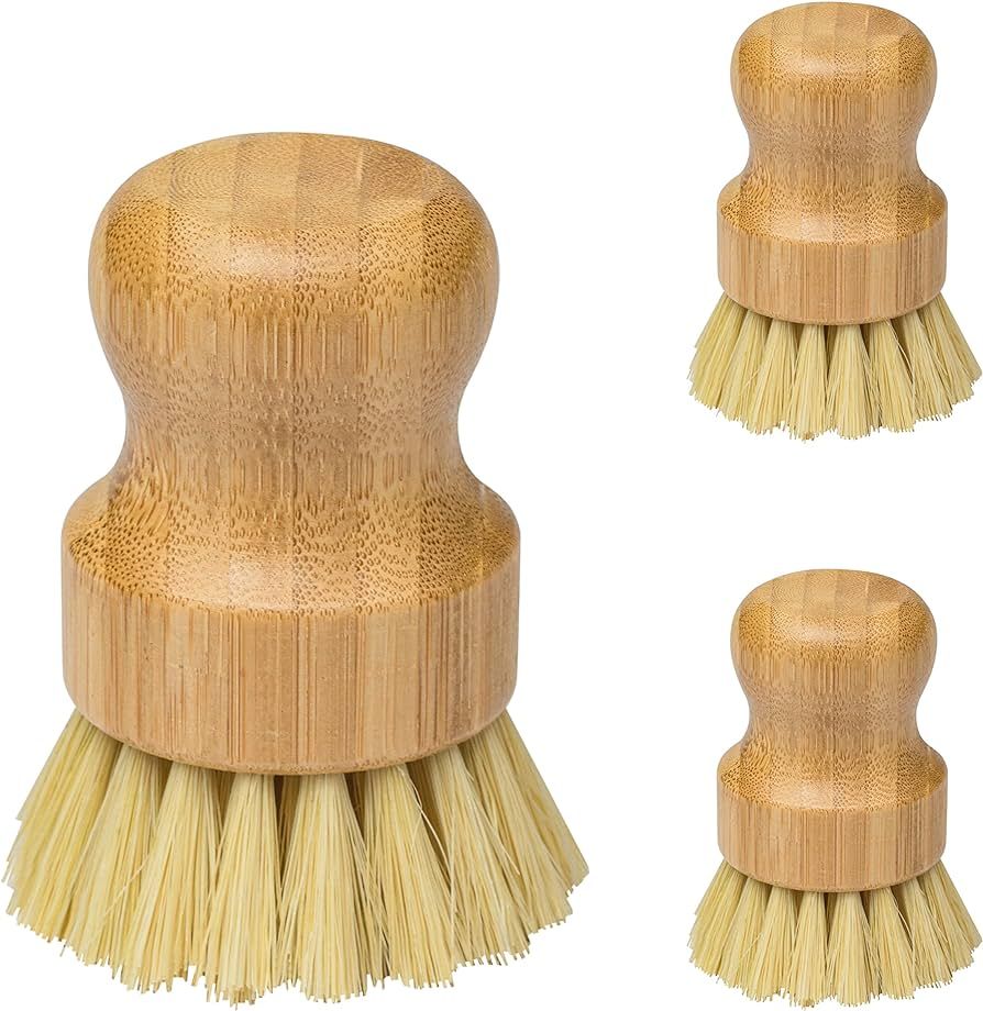 Palm Pot Brush- Bamboo Round 3 Packs by Klickpick Home Mini Dish Brush Natural Scrub Brush Durabl... | Amazon (US)