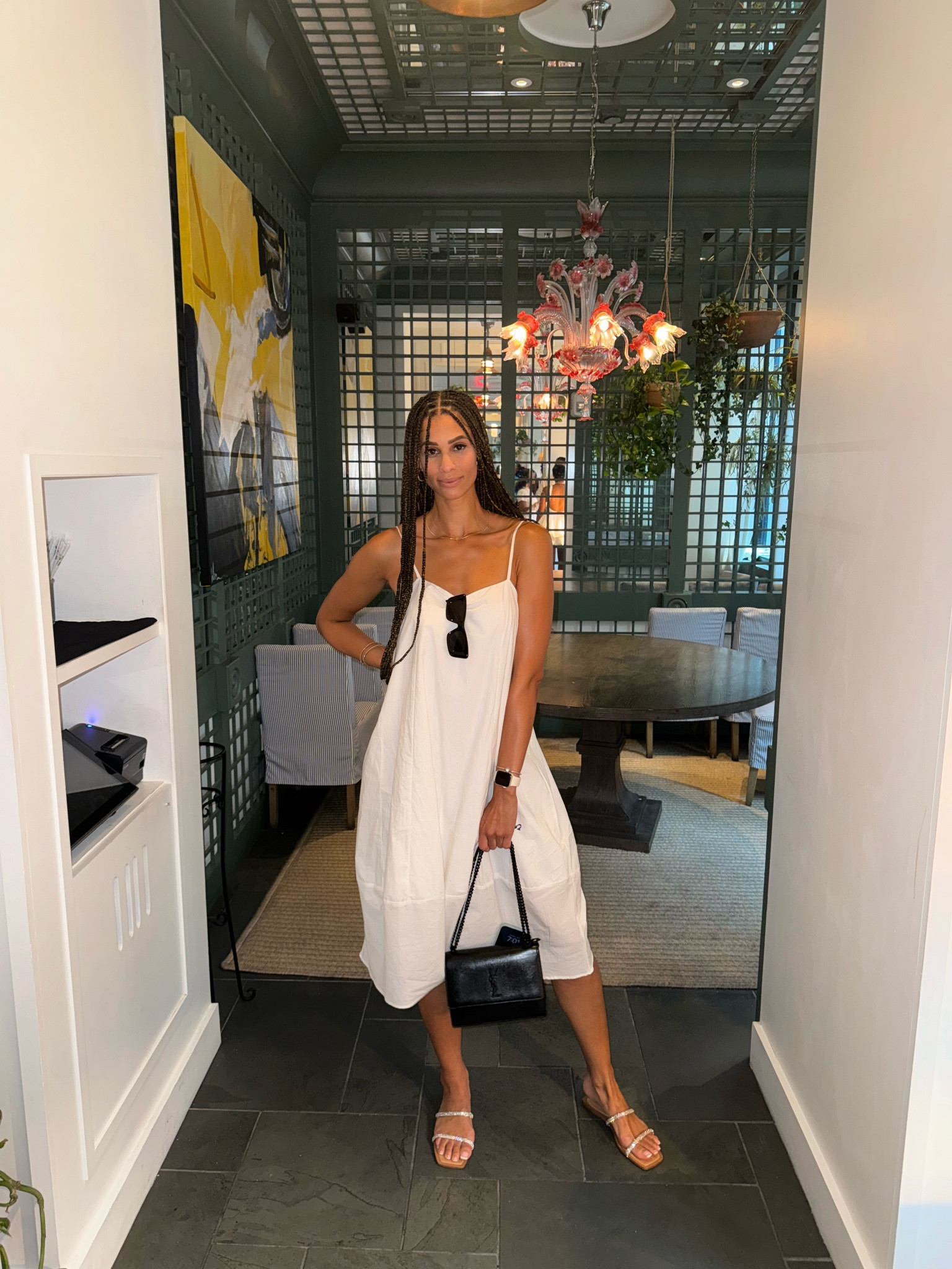 The perfect summer dress!
Dress is Anthropologie 
Bag is YSL
Shoes are Zara 
Sunglasses are Prada 