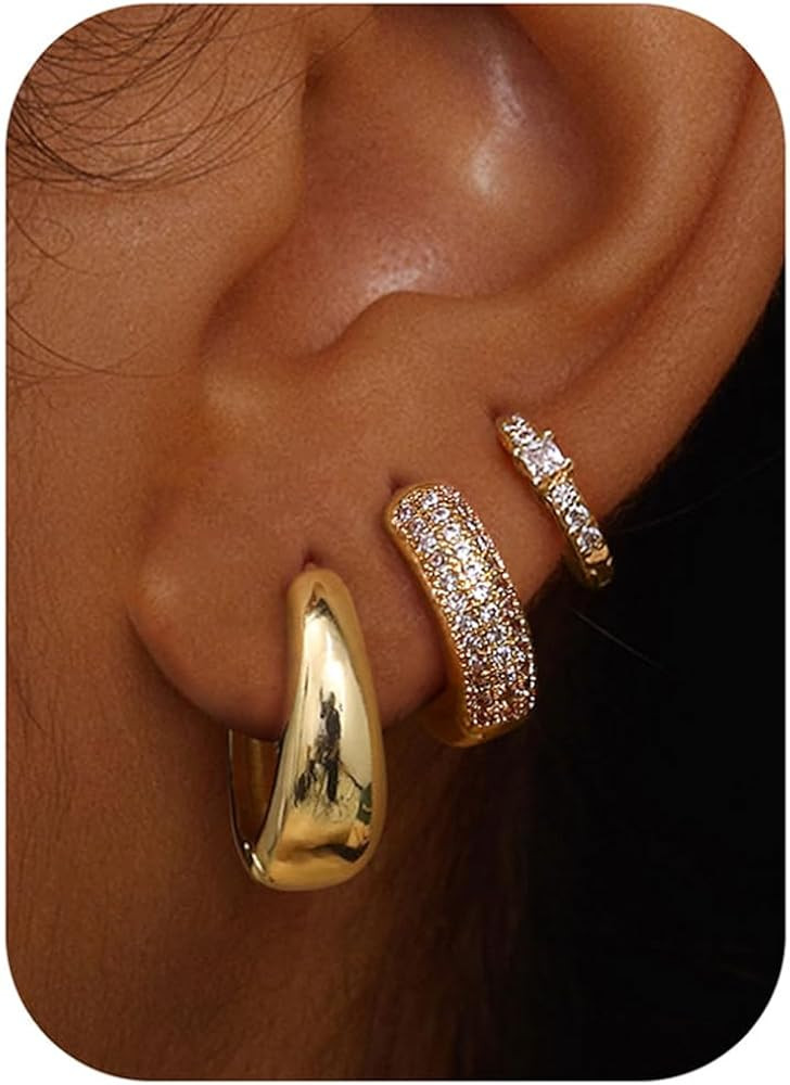 LOLIAS Small 14K Gold Plated Chunky Hoop Earrings for Women Hypoallergenic Silver Earrings Set fo... | Amazon (US)