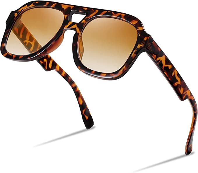 FEISEDY Vintage Pilot Sunglasses Double Bridge Women Men Large Square Thick Frame Trendy Eyewear ... | Amazon (US)